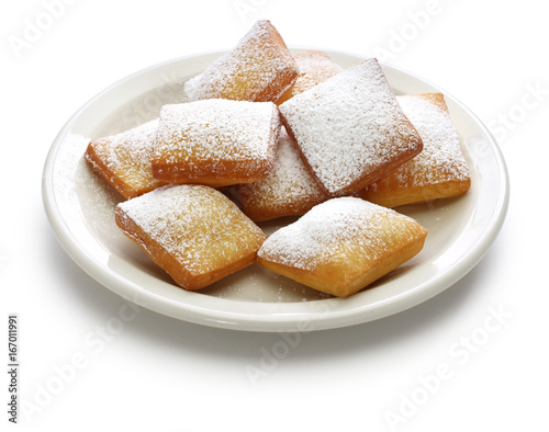 homemade new orleans beignet donuts isolated on white background