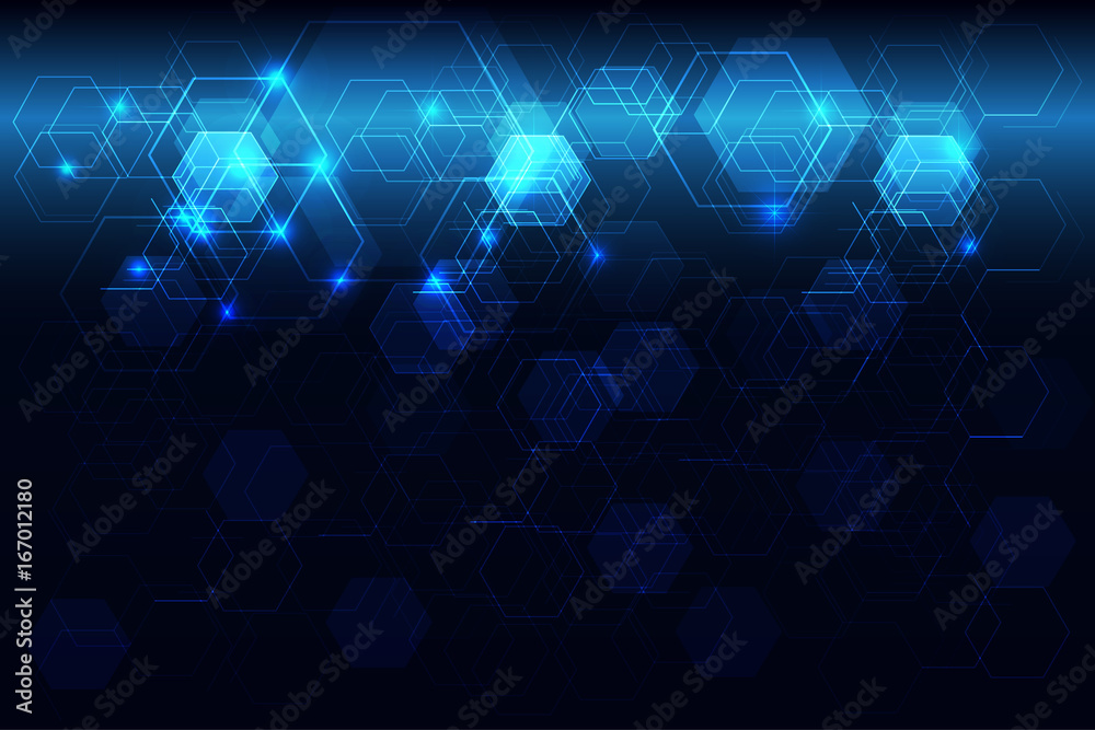 glowing blue hexagonal abstract tech innovation background as technology and future concept, vector illustration