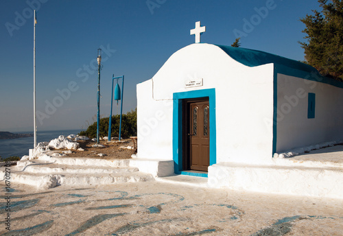 Little chapel on the hill. Small church in Faliraki, Greek town on the island of Rhodes.