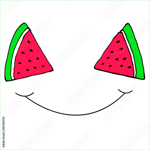 Funny sliced  slices watermelon smile, isolated.