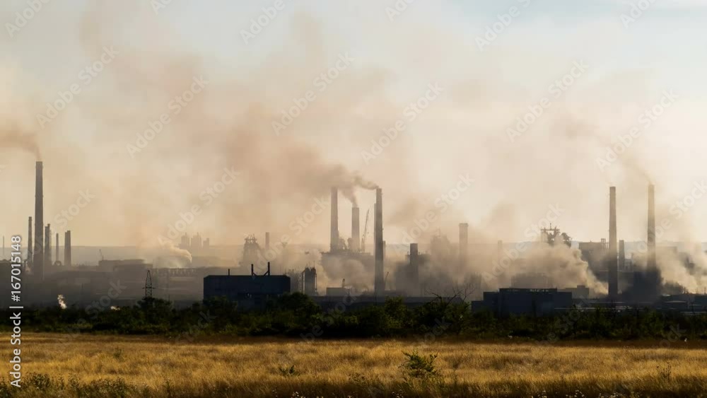 Industrial landscape. From pipe factory smoke, polluting the atmosphere Industrial landscape. From pipe factory smoke, polluting the atmosphere