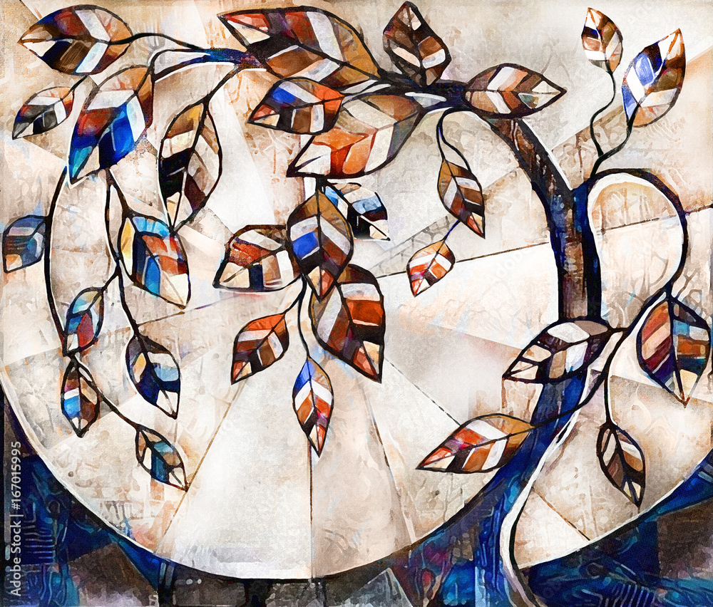 Obraz obraz olejny na płótnie, stylizowane drzewo. Nowoczesna grafika. ilustracja wnętrza. Abstrakcyjne tło