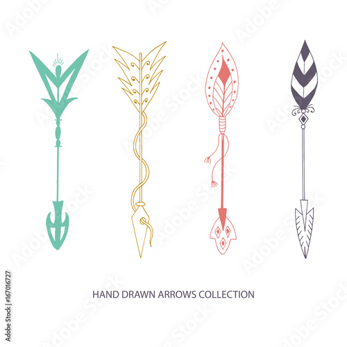 Collection of hand drawn arrows. Tribal vector illustration