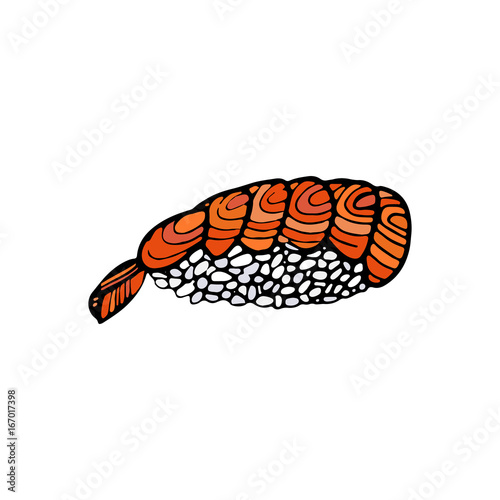 Sushi roll. Japanese traditional food, icon. Isolated hand drawn vector illustration