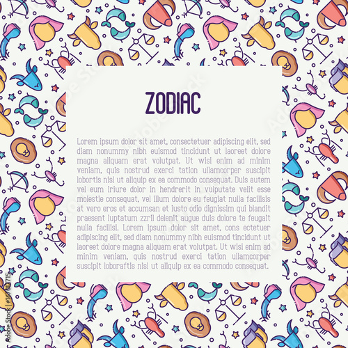 Zodiac signs concept with thin line icons for banner with horoscope, web site or background. Vector illustration.