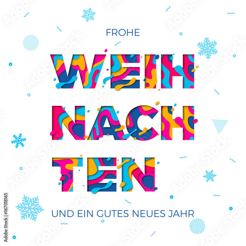 Frohe Weihnachten Merry Christmas German greeting card vector snowflake paper carving background