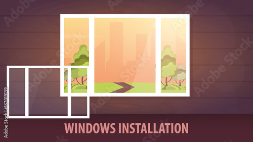 Windows installation banner. View from the window. Vector illustration.
