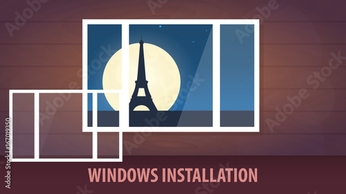 Windows installation banner. View from the window. Vector illustration.