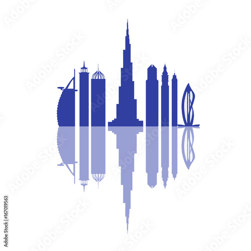 Vector illustration of United Arab Emirates skyscrapers silhouette. Dubai buildings and symbol.