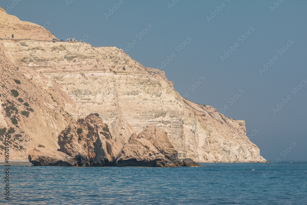 View of the coast in the area a legendary rock the Petra tou Romiou, Aphrodite's Rock, Cyprus View of the coast in the area a legendary rock the Petra tou Romiou, Aphrodite's Rock, Cyprus