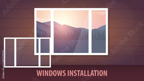 Windows installation banner. View from the window. Vector illustration.