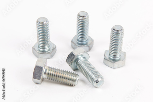metal bolts on white background