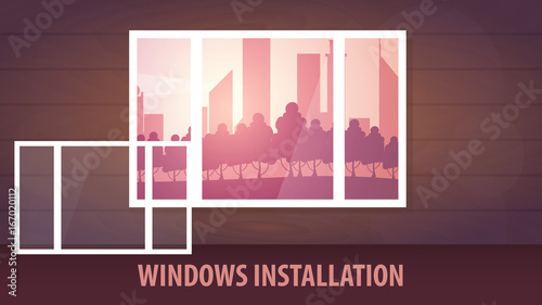 Windows installation banner. View from the window. Vector illustration.