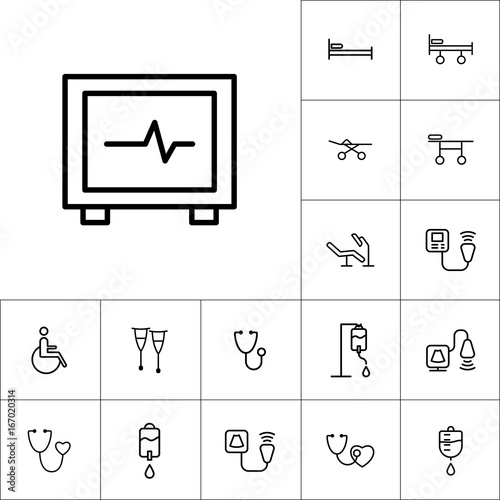 ECG machine, heart pulse icon on white background