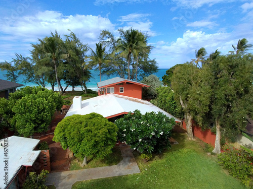Red Beach House in Waimanalo on a Beautiful Day