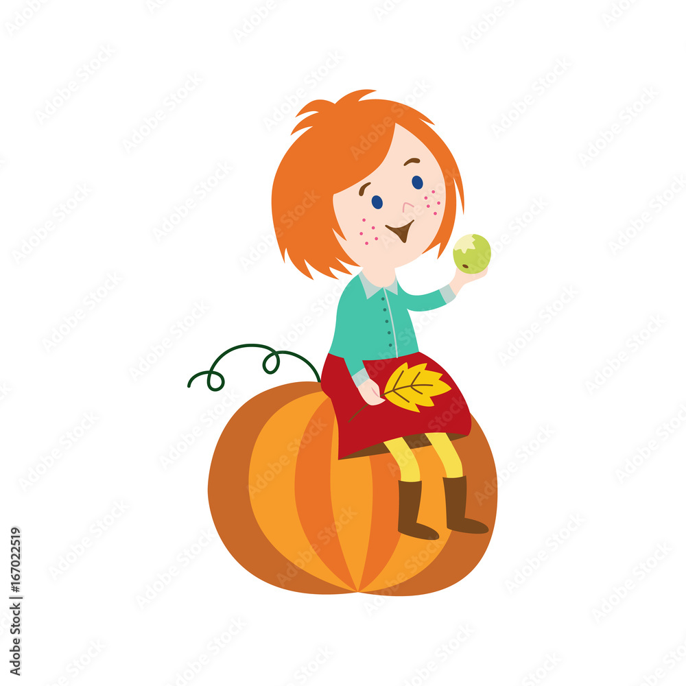 Premium Photo  A girl dressed as a little witch in an orange skirt and a  pointed black hat sits next to halloween pumpkins in an autumn park