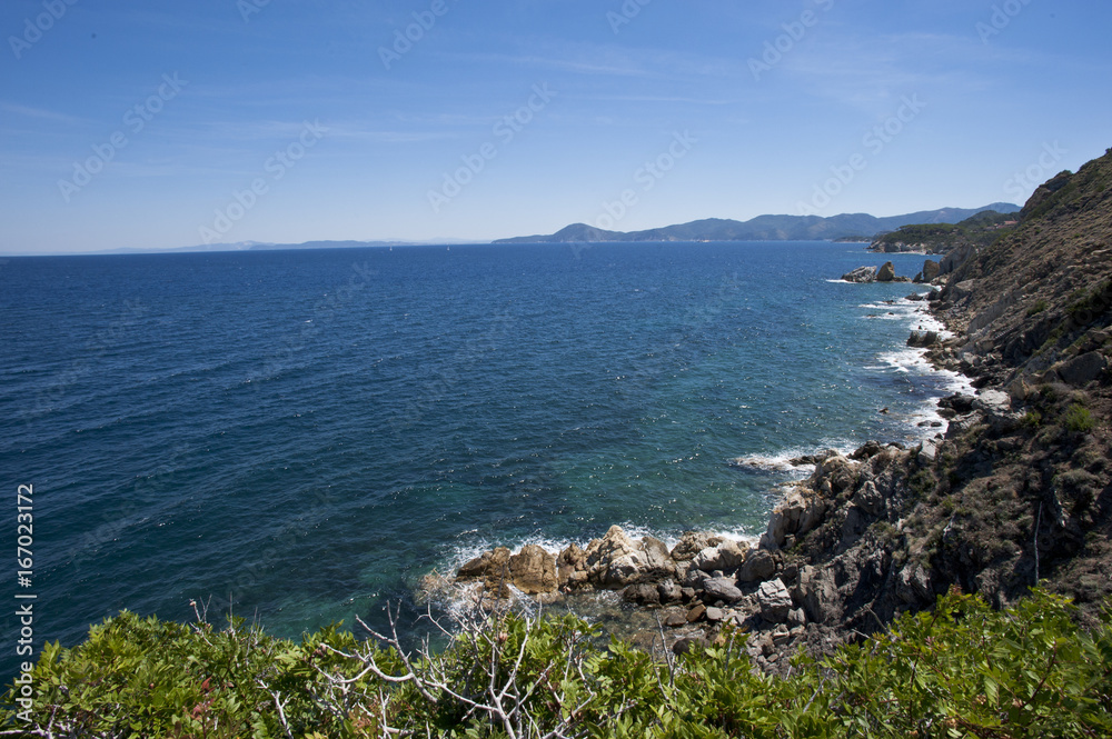 The coast of the island of Elba close to Samson peak. Tuscan archipelago. Italy