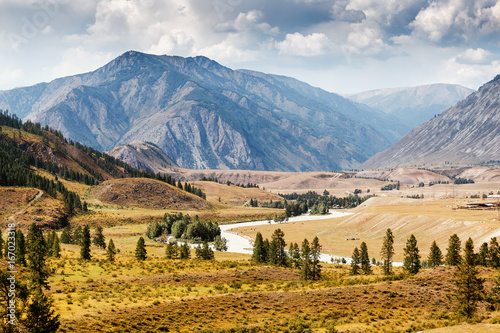 Landscape with The famous mountain river valley Chuya in Altai, Siberia, Russia photo