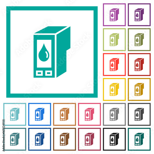 Ink cartridge flat color icons with quadrant frames