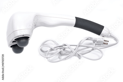 Electric body massager, double head deep percussion massager with heat isolated on white background