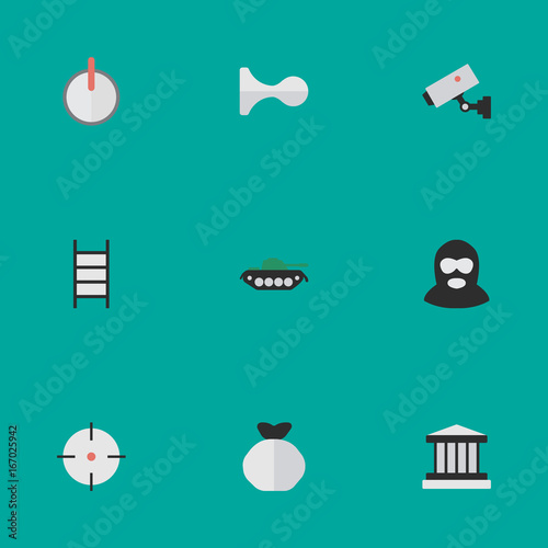 Vector Illustration Set Of Simple Crime Icons. Elements Stairs, Military And Other Synonyms Sniper, Camera And Shot. Stock Vector | Adobe Stock