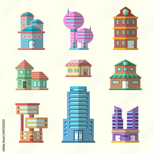 Modern flat vector buildings collection