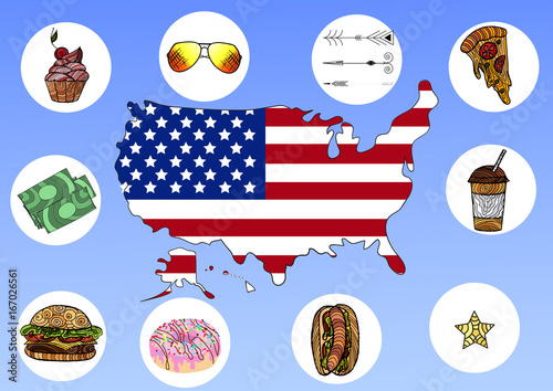 Hand drawn vector illustration of infographic elements of USA