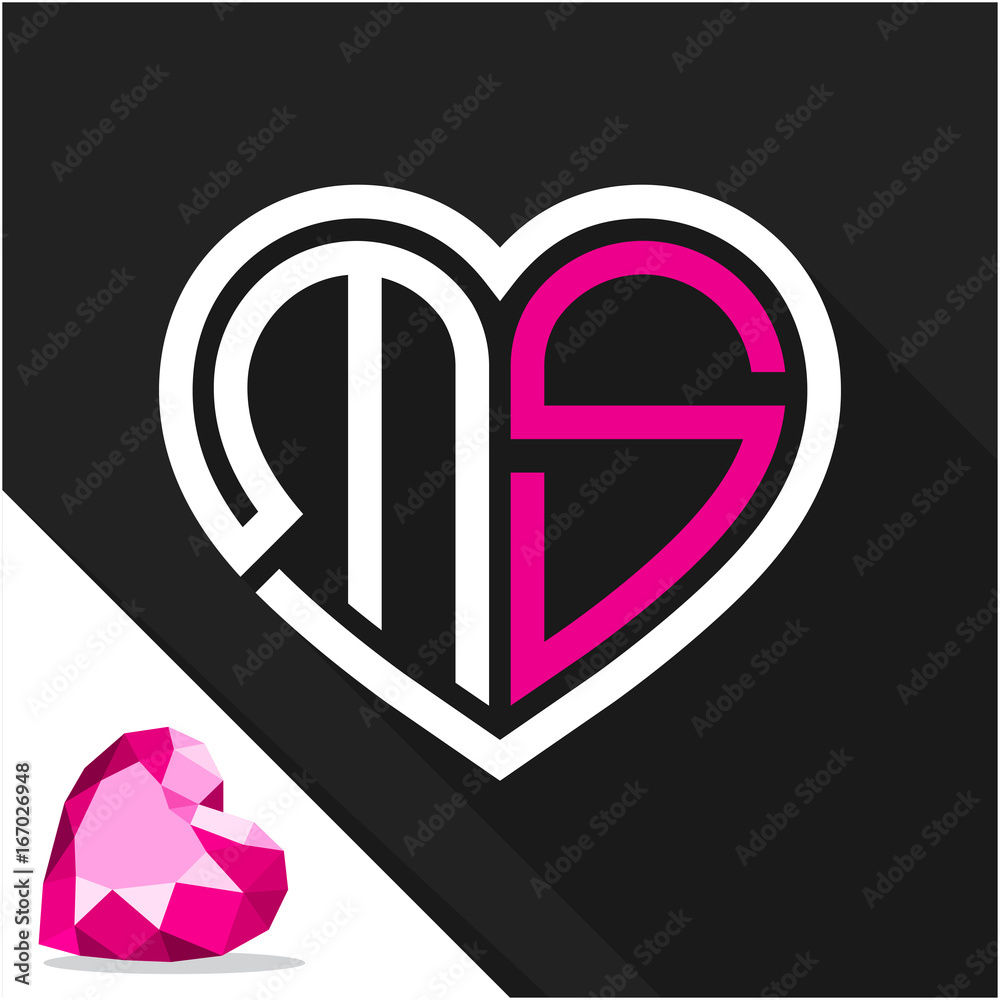 Icon logo heart shape with combination of initials letter M & S ...