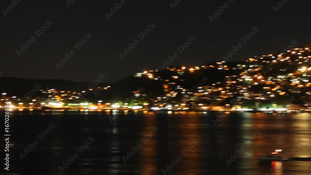 Spectacular view of Istanbul's hills at night from a boat Spectacular view of Istanbul's hills at night from a boat