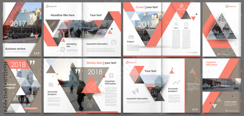 Abstract template. Techno brochure cover design. Info banner frame. Title sheet model set. Modern vector front page art. Urban city street texture. Red lines figures icon. Hi tech ad flyer text font