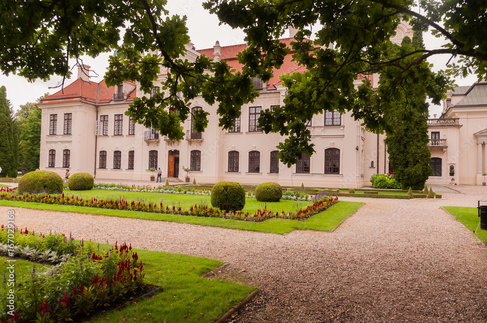 Second-Empire-style decor Kozłówka Palace from 18th century surrounded by french garden