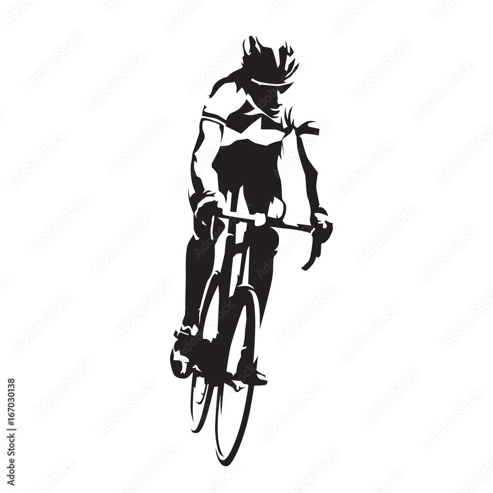 Obraz premium Road cyclist on his bike, abstract vector silhouette, front view