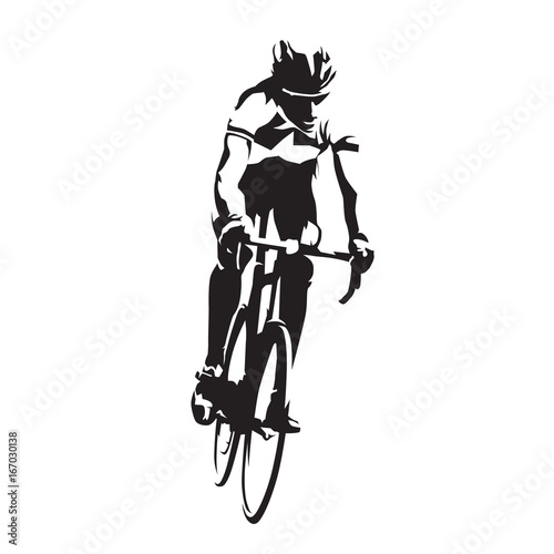 Road cyclist on his bike, abstract vector silhouette, front view