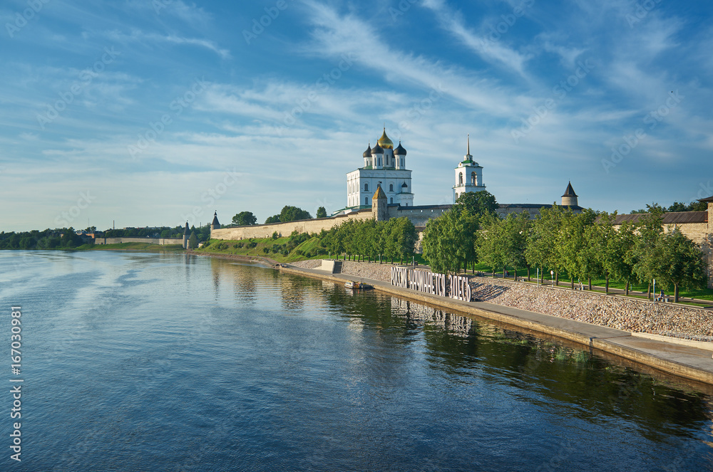 Ancient Pskov Kremlin on Velikaya river