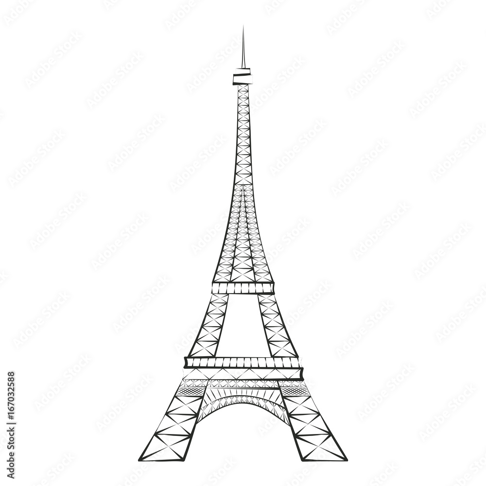 Black silhouette Eiffel Tower, Paris, isolated on white background. Eiffel tower sign. Eiffel tower icon. Symbol of Paris and France. Design flat element. Vector illustration AI 10