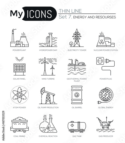Modern thin line icons set of energy and resources