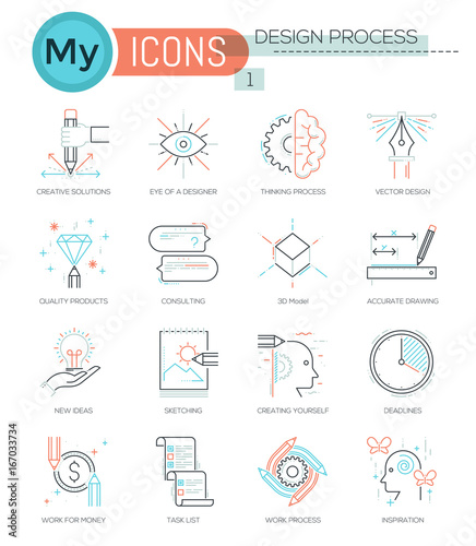 Modern thin line icons set of design process.