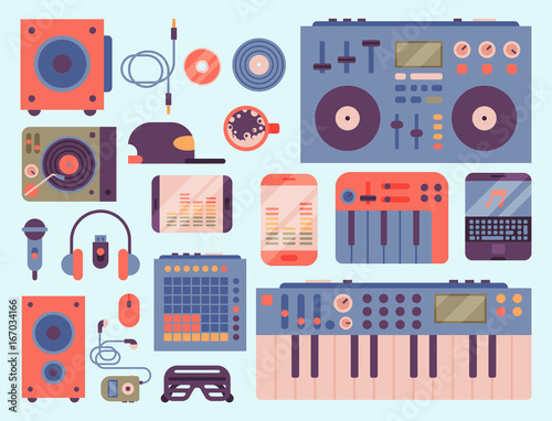 Hip hop accessory musician instruments breakdance expressive rap music dj vector illustration.