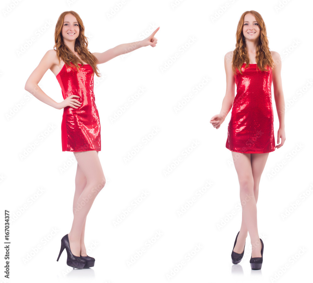 Woman in red dress isolated on white Woman in red dress isolated on white
