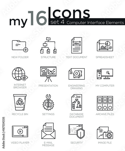 Modern thin line icons set of computer interface elements.