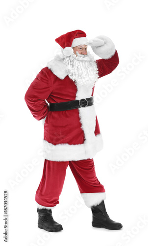 Authentic Santa Claus standing on white background