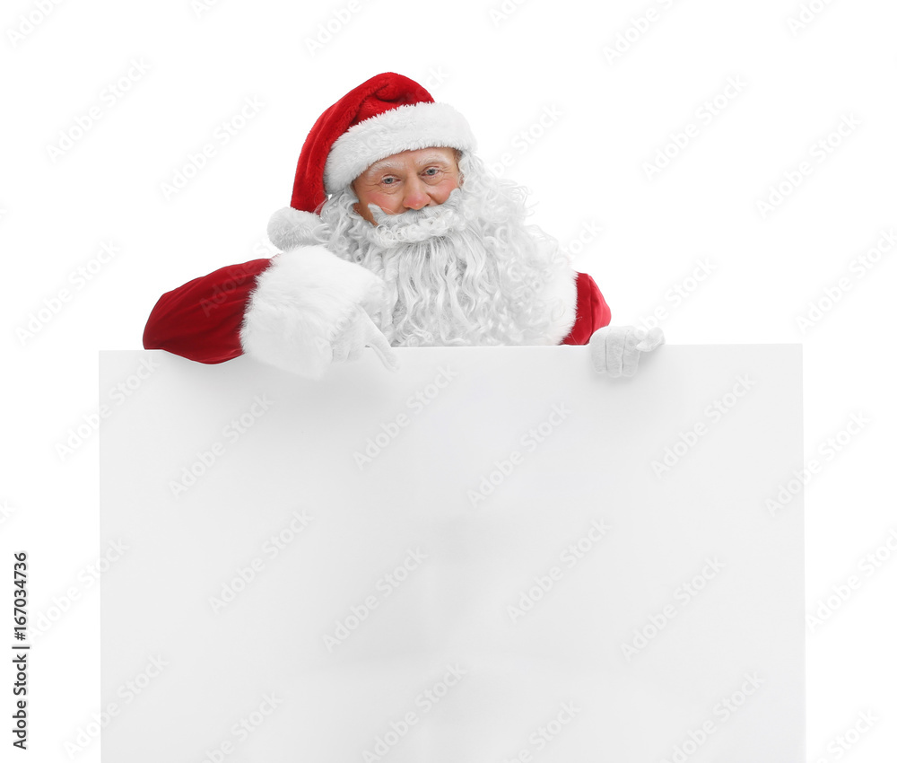 Naklejka premium Authentic Santa Claus with poster on white background