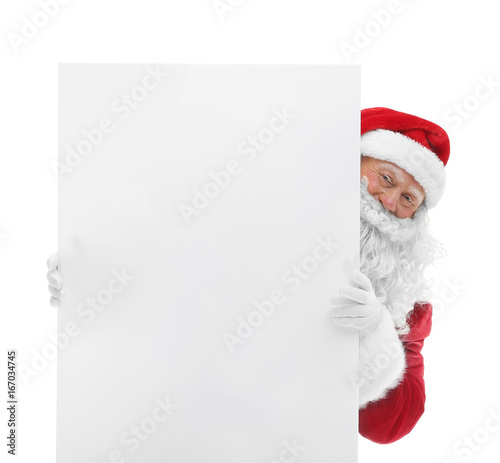 Authentic Santa Claus with poster on white background © Africa Studio