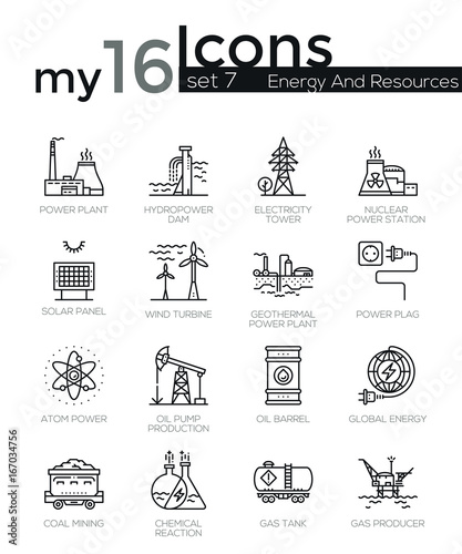 Modern thin line icons set of energy and resources