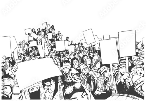Illustration of high school students protesting with blank signs