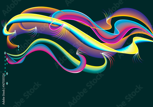 Fantasy abstract waves on a dark background. Vector image.