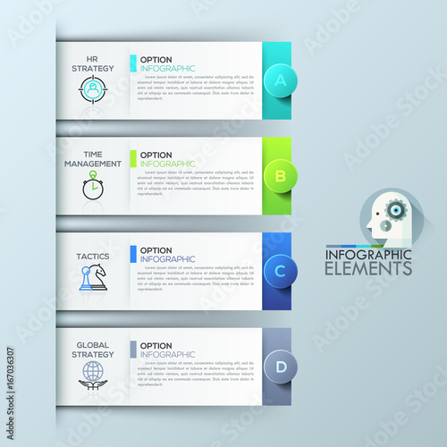 Infographic design template with 4 rectangular elements, options for business success