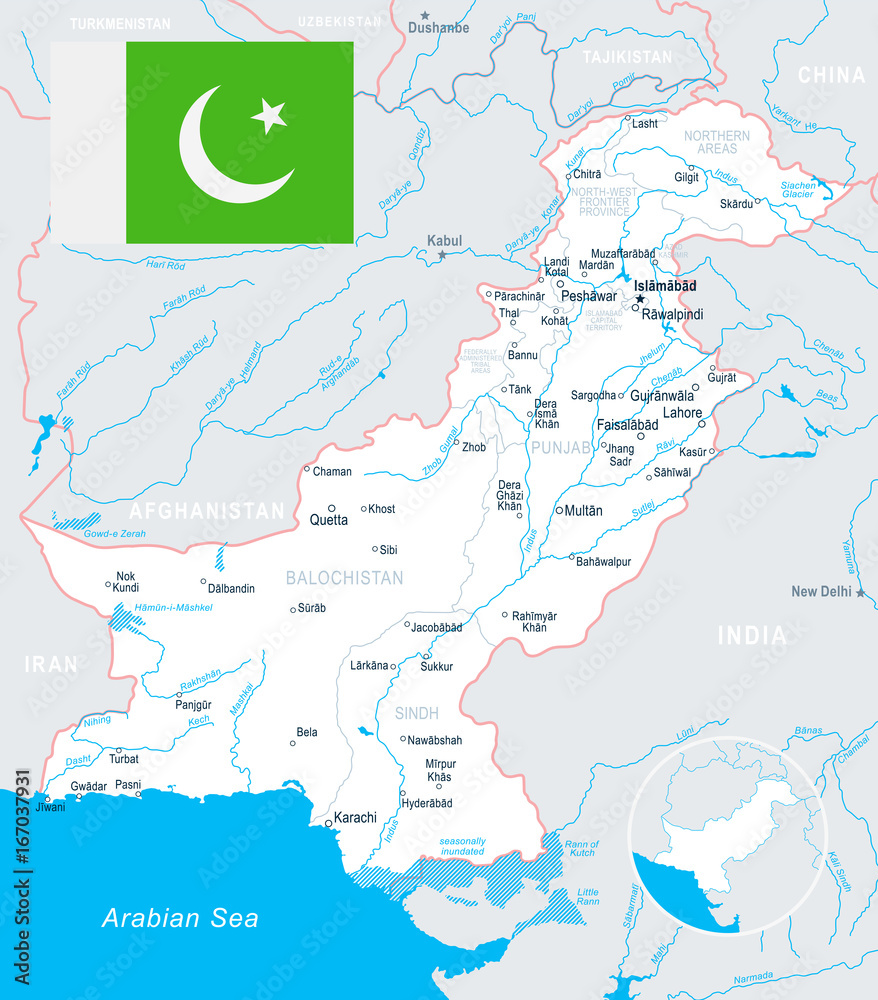 Fototapeta premium Pakistan - map and flag illustration