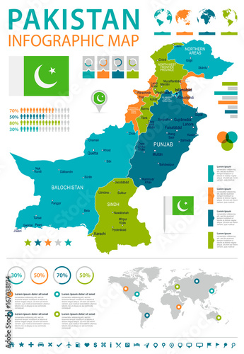 Pakistan - infographic map and flag - illustration