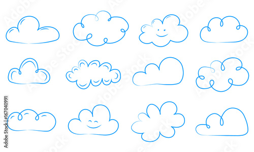 Set of funny hand drawn clouds. Vector.